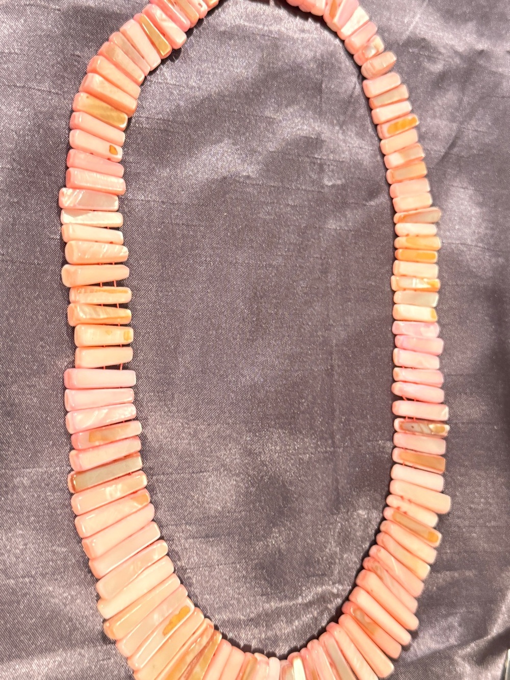 Vintage statement necklace pink mother of pearl rectangle bar drop bib 20”